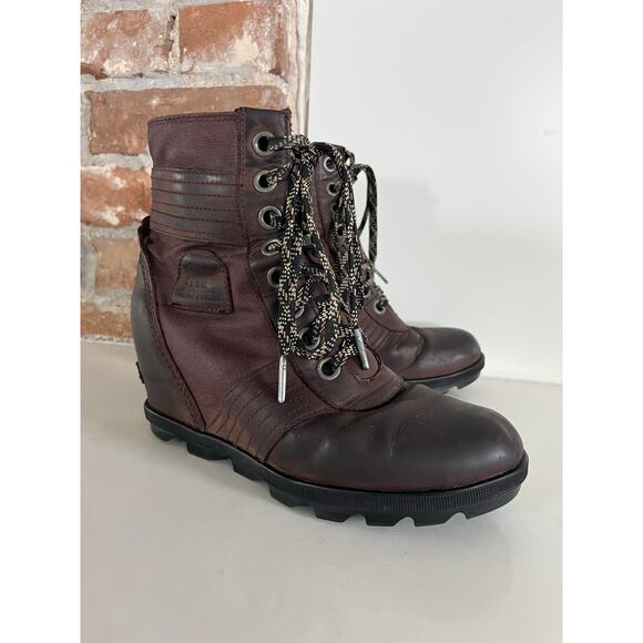 Sorel Lexi Waterproof Leather Wedge Boots Women’s Size‎ 7.5 EU 38.5 - Picture 1 of 9
